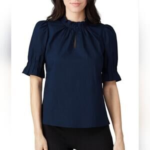 Rebecca Taylor Navy Poplin Ruffle Top 4